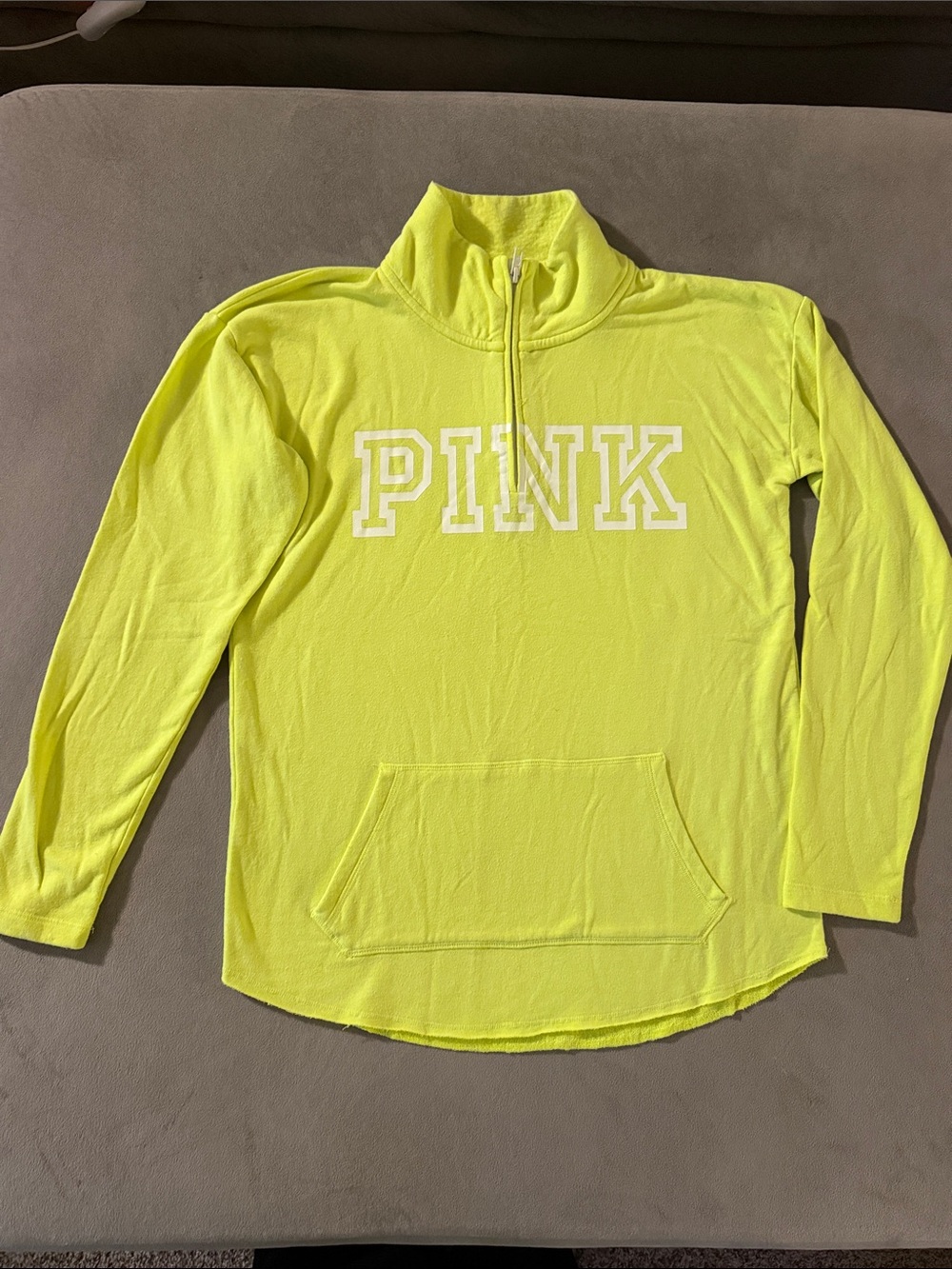 PINK Victoria's Secret Neon Yellow Half-Zip Pullover Hoodie
